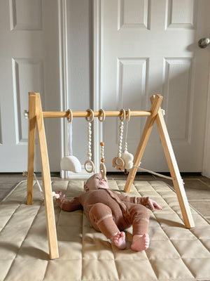 Lilac Wooden Baby Gym | Montessori Infant Play Gym with Hanging Toys