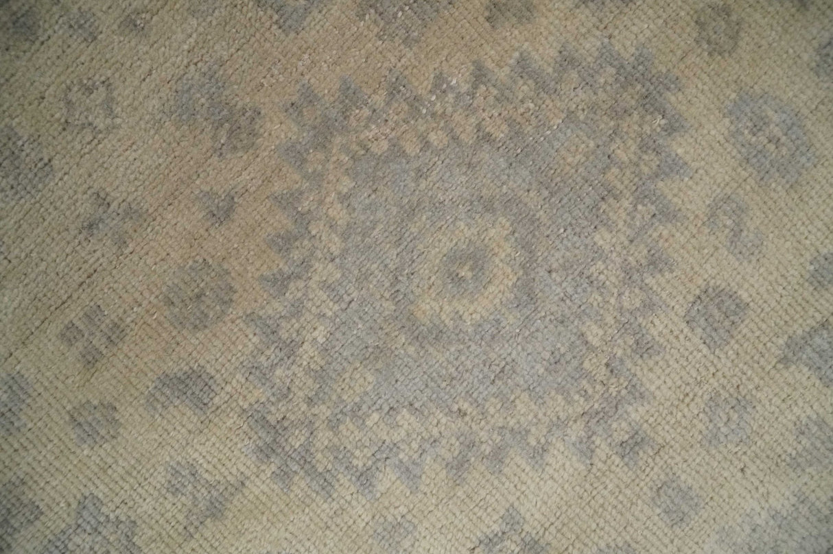 Low Pile 6x9 Hand Knotted Beige and Gray Traditional Wool Area Rug