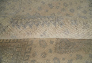 Low Pile 6x9 Hand Knotted Beige and Gray Traditional Wool Area Rug
