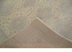 Low Pile 6x9 Hand Knotted Beige and Gray Traditional Wool Area Rug