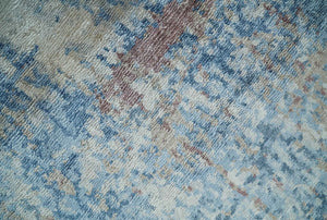 Luxury 8x10 Hand knotted Blue, Ivory and Brown Abstract wool and Silk Blended Area Rug