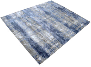 Luxury Hand knotted Blue and Silver Silk 8x10 Area Rug | TRD1856810