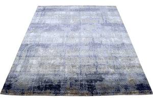 Luxury Hand knotted Blue and Silver Silk 8x10 Area Rug | TRD1856810