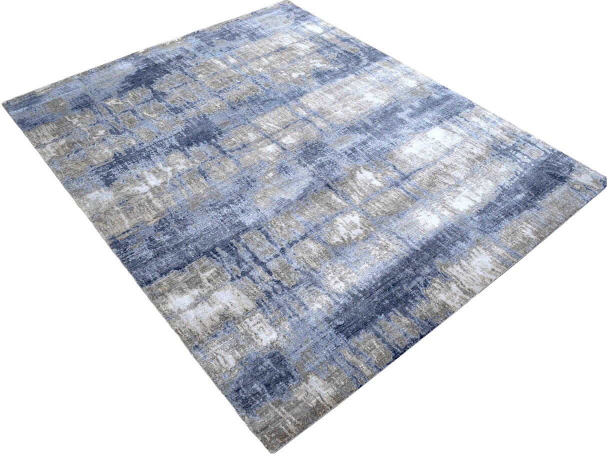 Luxury Hand knotted Blue and Silver Silk 8x10 Area Rug | TRD1856810