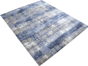 Luxury Hand knotted Blue and Silver Silk 8x10 Area Rug | TRD1856810