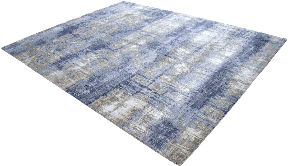 Luxury Hand knotted Blue and Silver Silk 8x10 Area Rug | TRD1856810