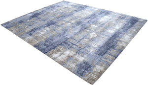 Luxury Hand knotted Blue and Silver Silk 8x10 Area Rug | TRD1856810
