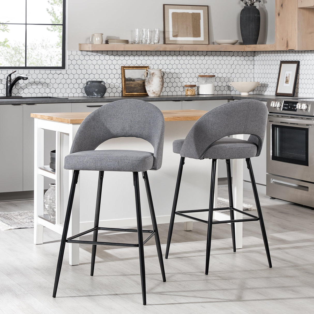 Lytton Modern Minimalist Upholstered Bar Stool, Set of 2