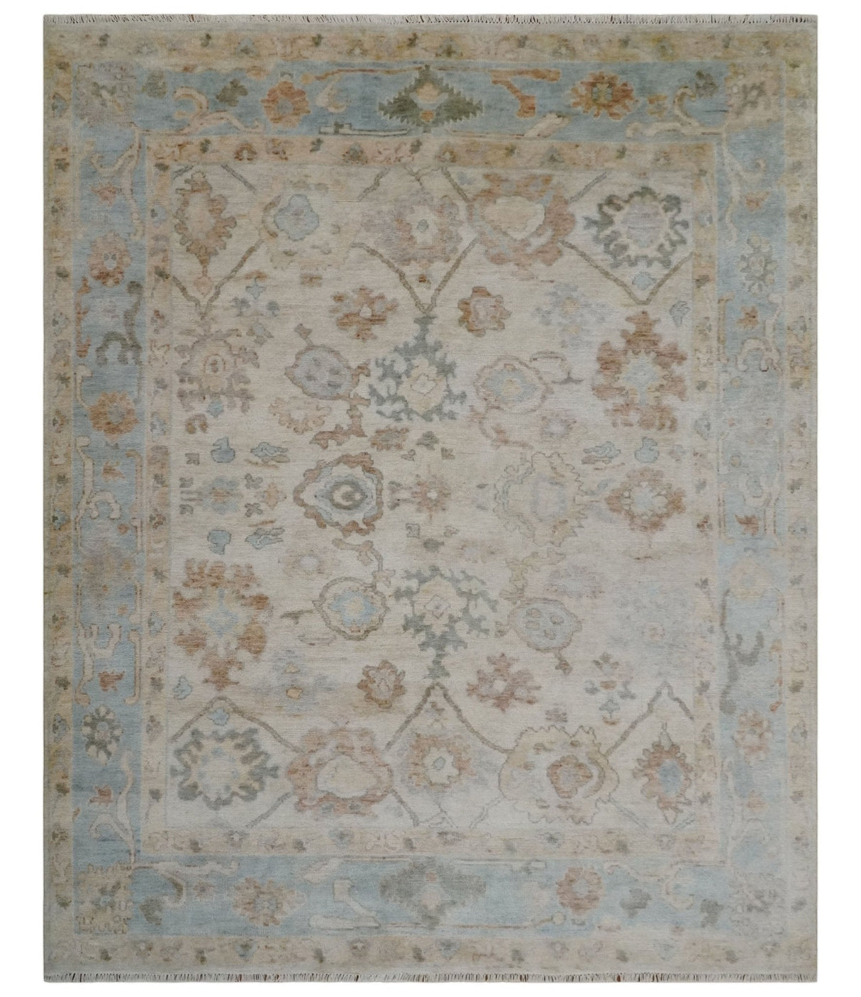Made to Order Hand Knotted Ivory, Silver and Brown Traditional Antique Style Wool Area Rug