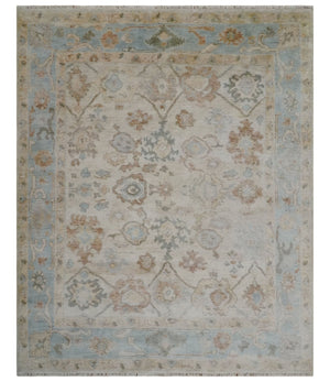 Made to Order Hand Knotted Ivory, Silver and Brown Traditional Antique Style Wool Area Rug