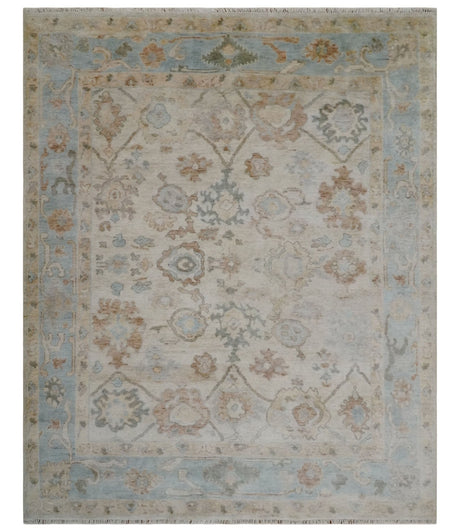Made to Order Hand Knotted Ivory, Silver and Brown Traditional Antique Style Wool Area Rug
