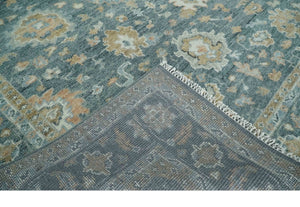 Made to Order Teal, Olive and Silver Antique Style Hand knotted Oushak wool Area Rug