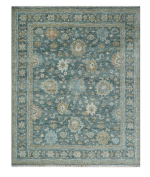 Made to Order Teal, Olive and Silver Antique Style Hand knotted Oushak wool Area Rug
