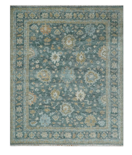 Made to Order Teal, Olive and Silver Antique Style Hand knotted Oushak wool Area Rug