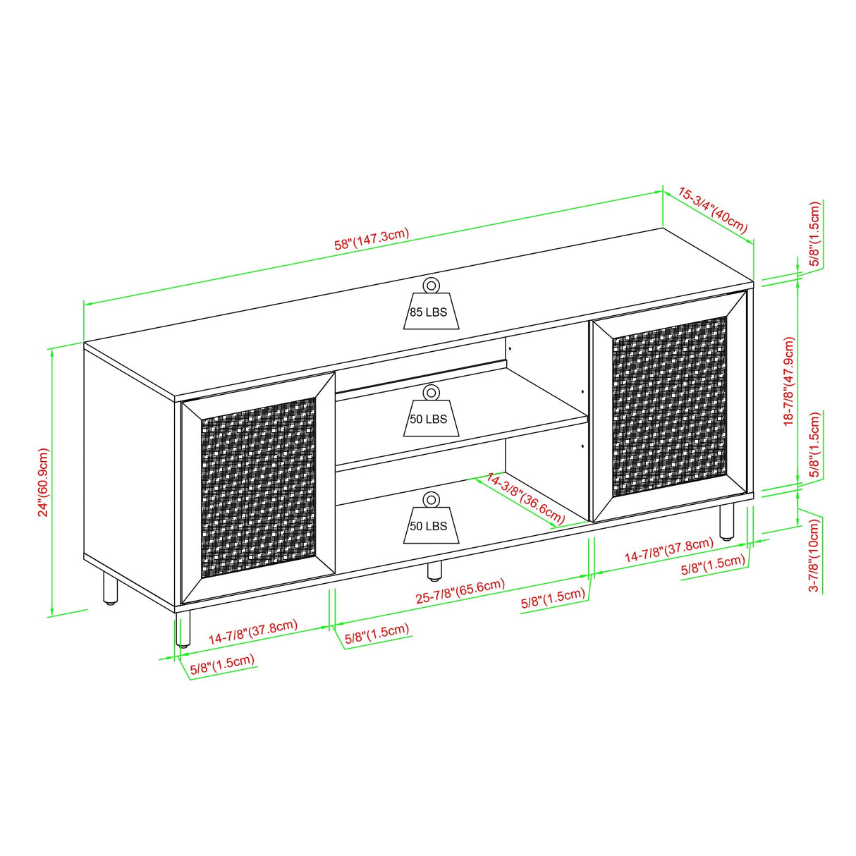 Madison 2-Door Rattan TV Stand