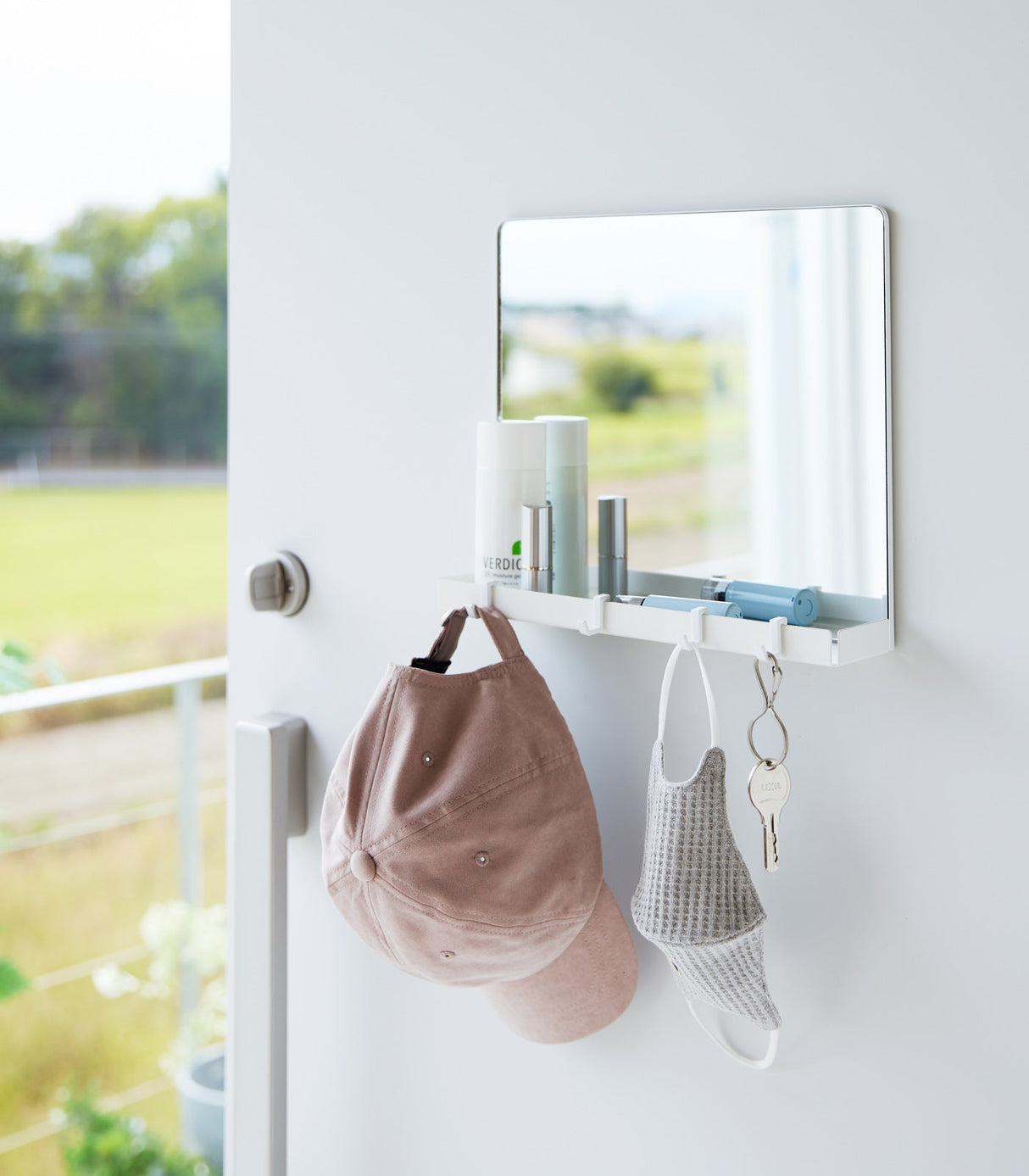 Magnetic Mirror with Storage Rack - Glass