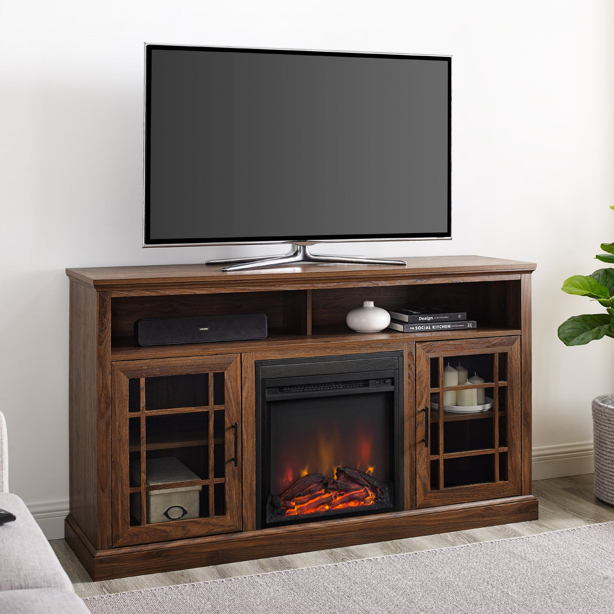 Magnolia Classic Glass Door Highboy Fireplace TV Stand