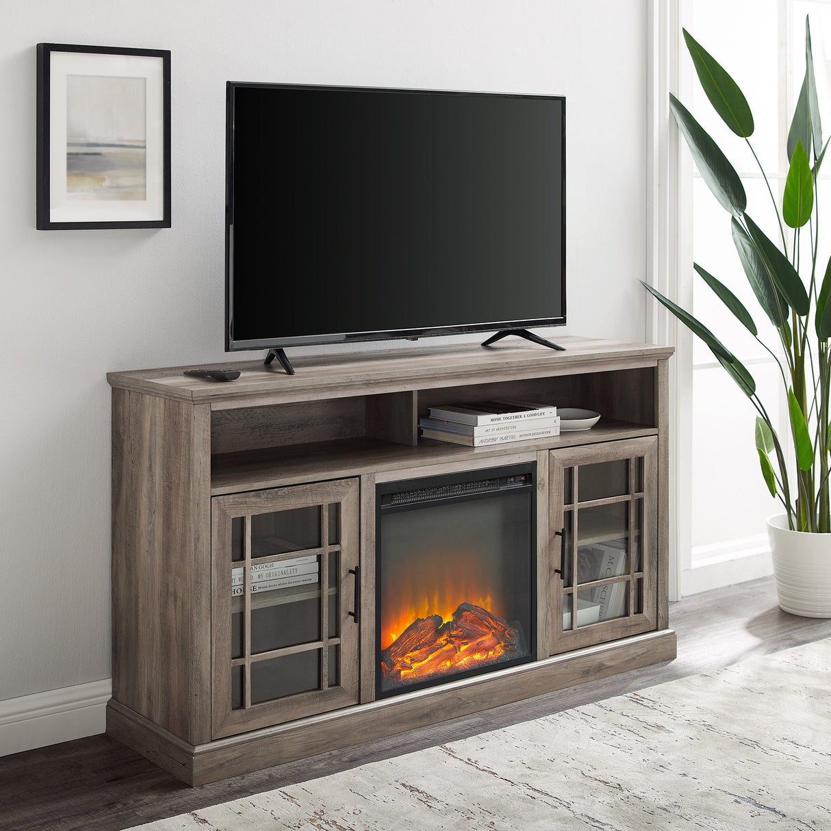 Magnolia Classic Glass Door Highboy Fireplace TV Stand