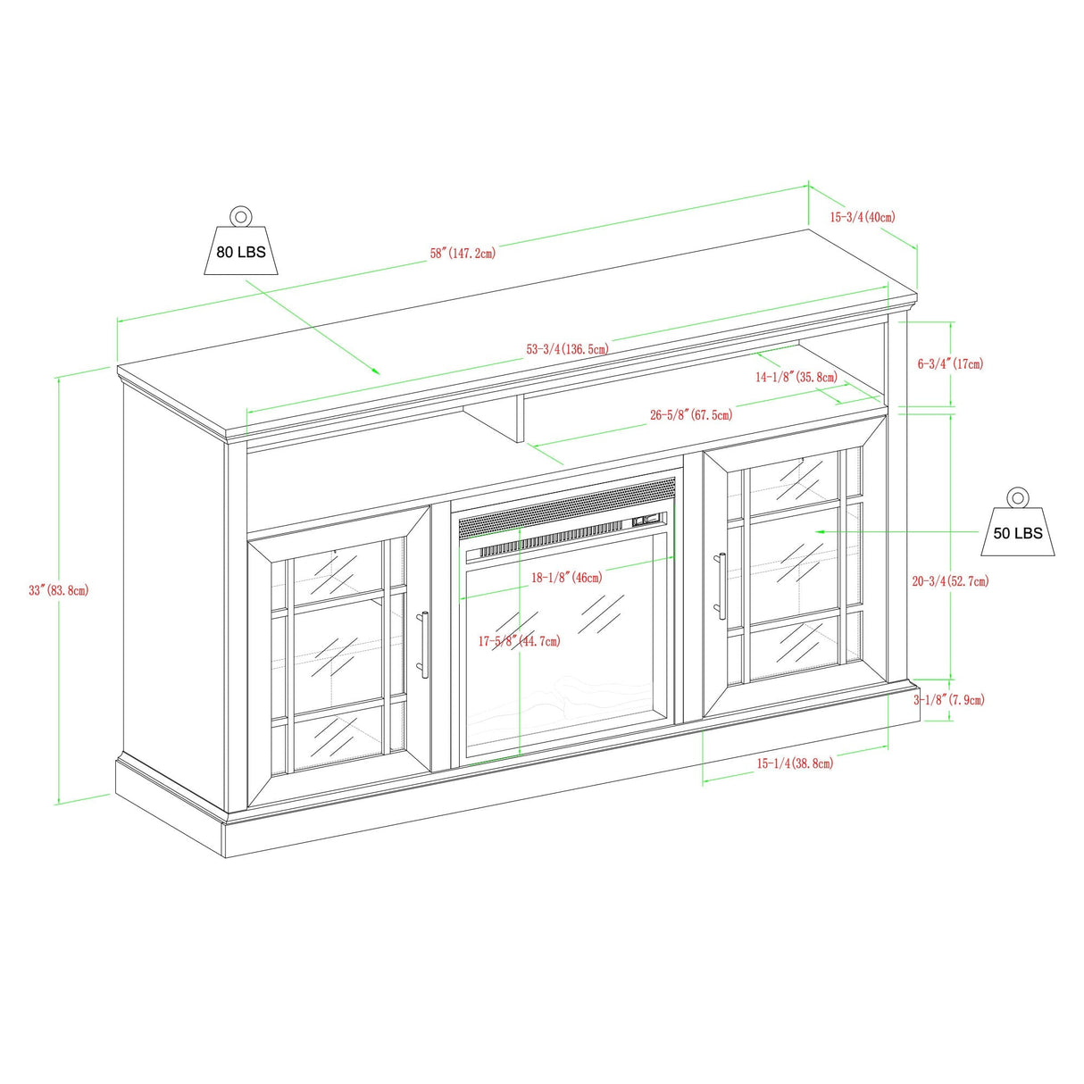 Magnolia Classic Glass Door Highboy Fireplace TV Stand