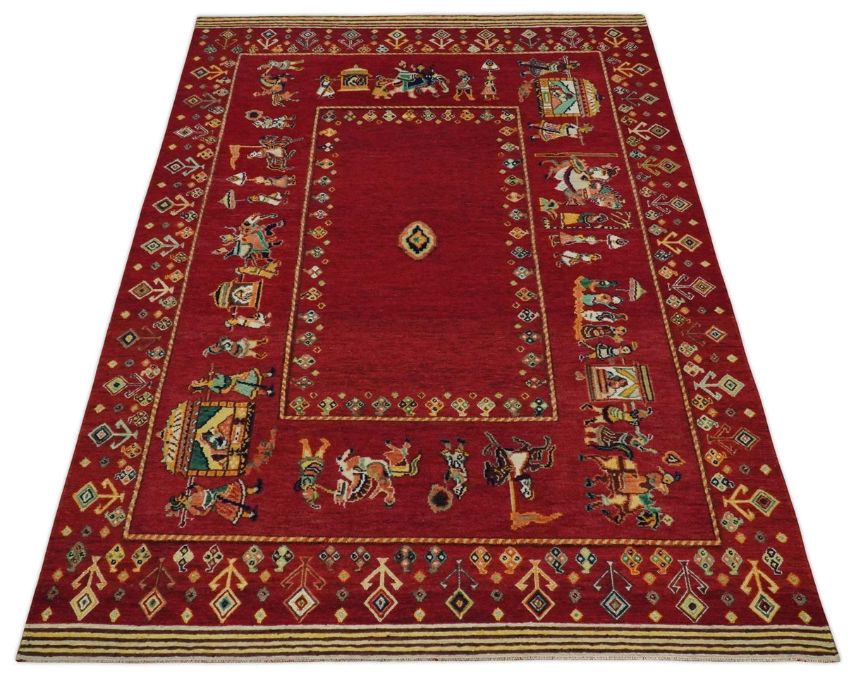Maroon Indian Wedding 5x7, Hand Spun Wool Hand Knotted Antique Rug | KNT20