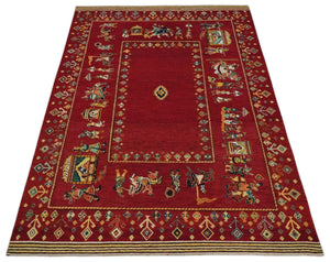 Maroon Indian Wedding 5x7, Hand Spun Wool Hand Knotted Antique Rug | KNT20