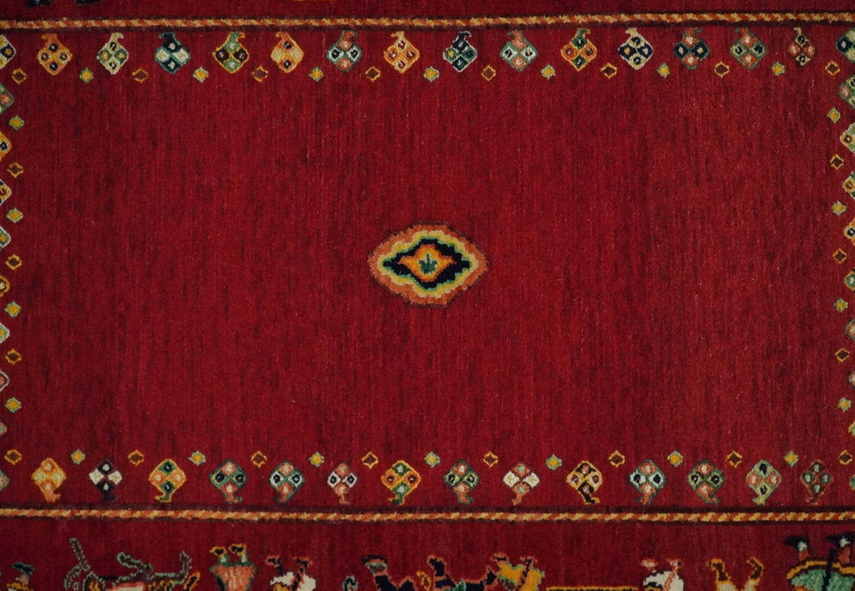 Maroon Indian Wedding 5x7, Hand Spun Wool Hand Knotted Antique Rug | KNT20