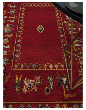 Maroon Indian Wedding 5x7, Hand Spun Wool Hand Knotted Antique Rug | KNT20