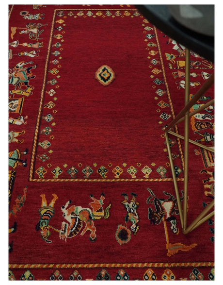 Maroon Indian Wedding 5x7, Hand Spun Wool Hand Knotted Antique Rug | KNT20