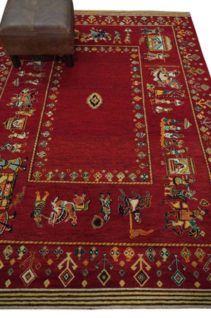 Maroon Indian Wedding 5x7, Hand Spun Wool Hand Knotted Antique Rug | KNT20