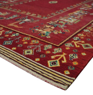 Maroon Indian Wedding 5x7, Hand Spun Wool Hand Knotted Antique Rug | KNT20
