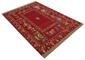 Maroon Indian Wedding 5x7, Hand Spun Wool Hand Knotted Antique Rug | KNT20