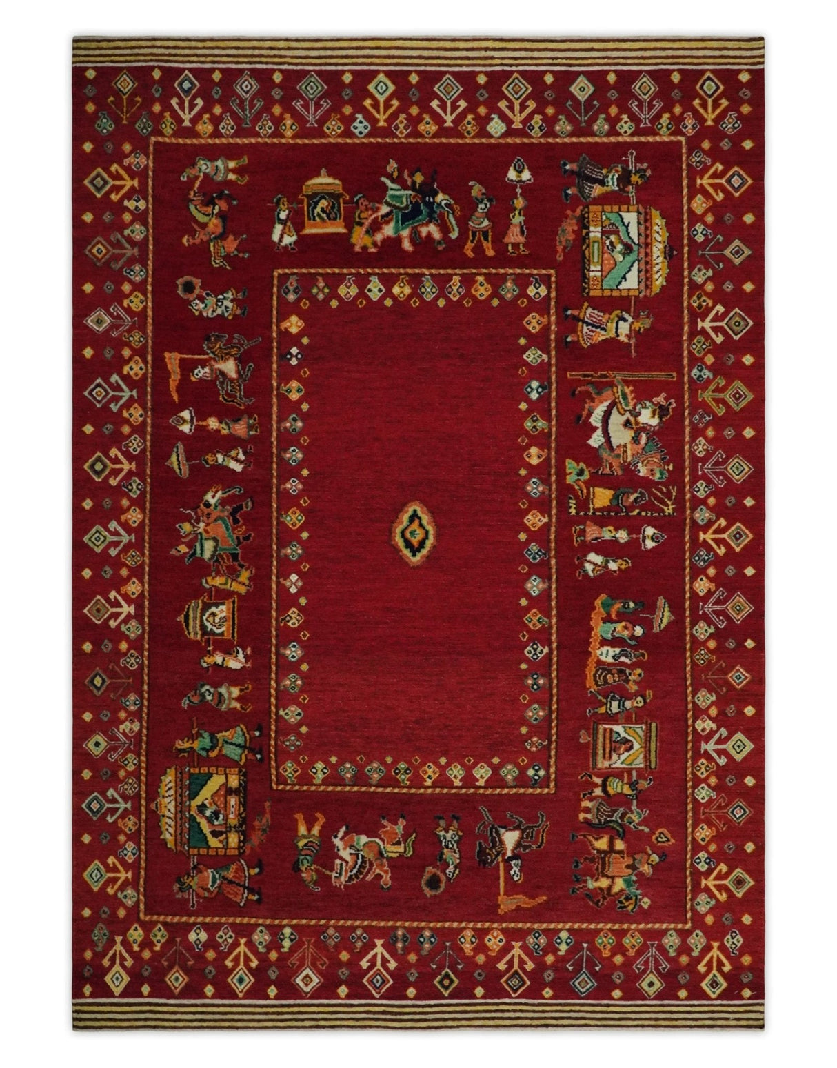 Maroon Indian Wedding 5x7, Hand Spun Wool Hand Knotted Antique Rug | KNT20