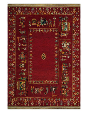 Maroon Indian Wedding 5x7, Hand Spun Wool Hand Knotted Antique Rug | KNT20