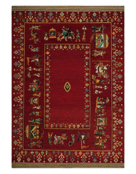 Maroon Indian Wedding 5x7, Hand Spun Wool Hand Knotted Antique Rug | KNT20