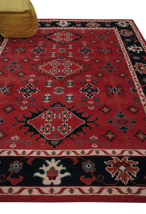 Maroon and Black Traditional Oriental Hand Knotted Custom Made wool Area Rug