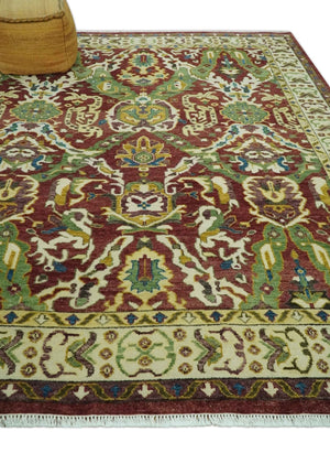 Maroon and Green Hand Knotted Traditional Large Design Multi Size wool area rug