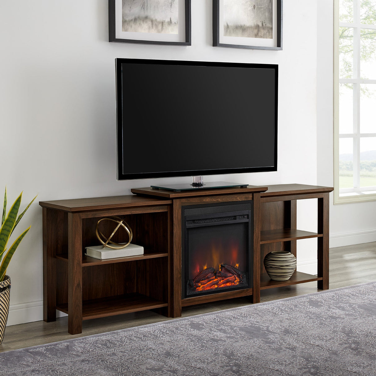 Merrick Open Shelf Fireplace TV Stand