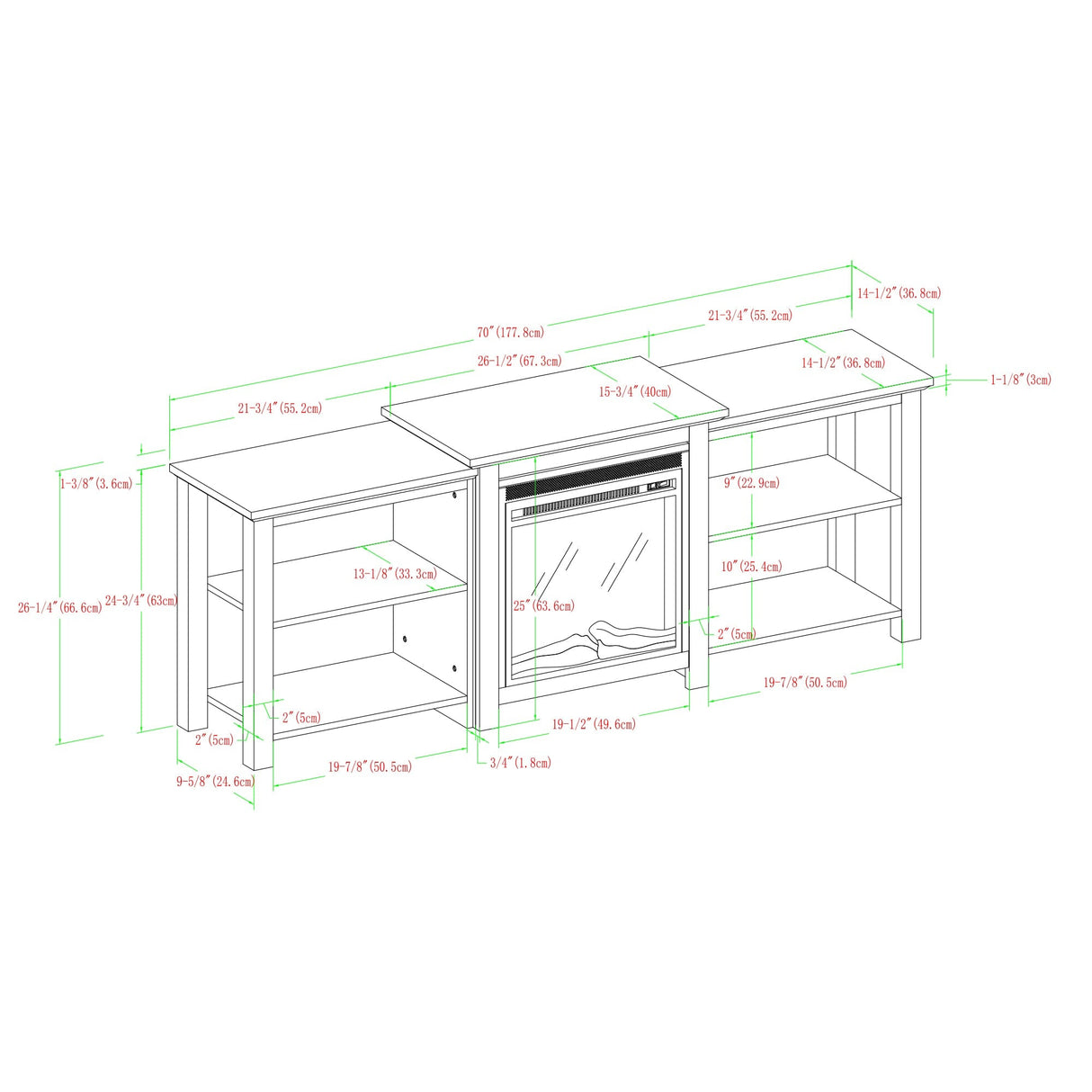 Merrick Open Shelf Fireplace TV Stand