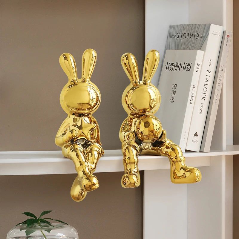 Metallic Rabbit Book Decor