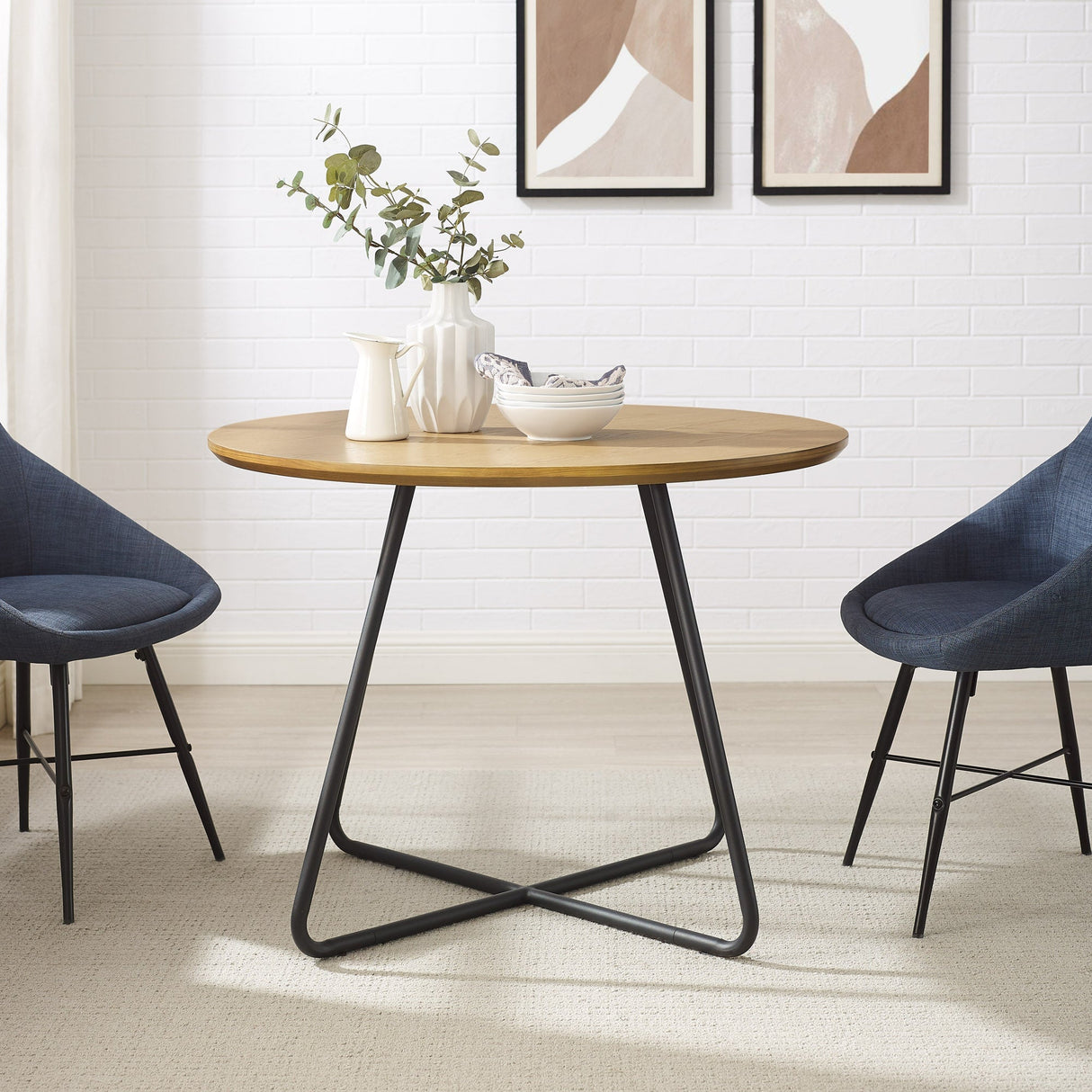 Midpines Modern Veneer and Metal Round Dining Table