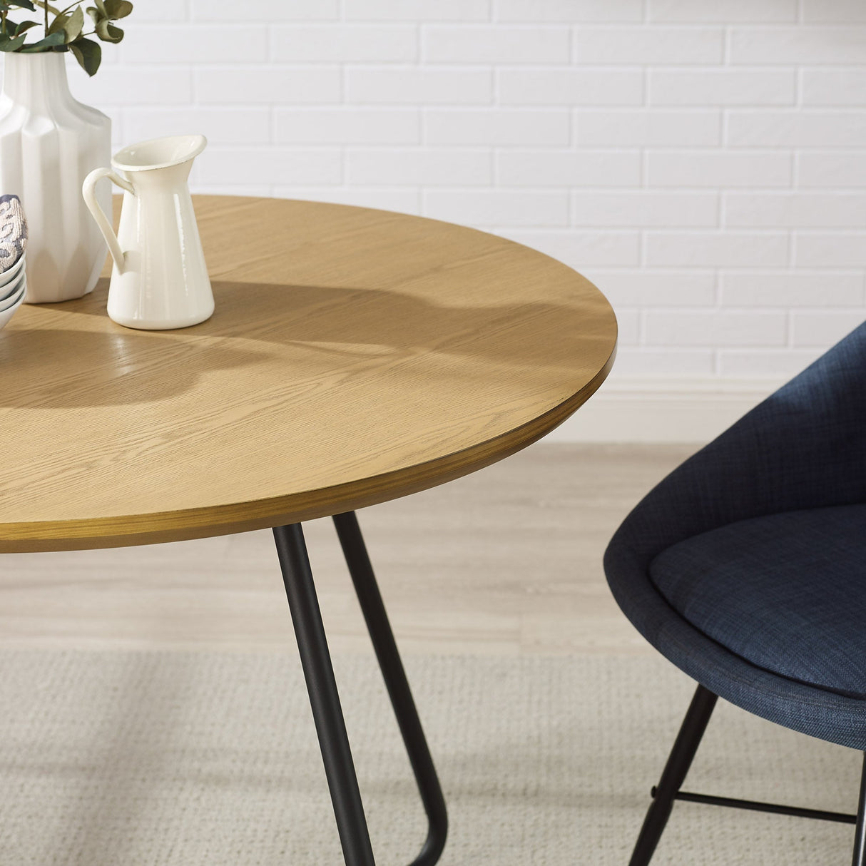 Midpines Modern Veneer and Metal Round Dining Table