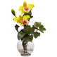 Mini Cattleya w/Fluted Vase Silk Flower Arrangement