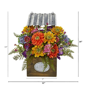 Mixed Flowers Artificial Plant in Tin Roof Planter