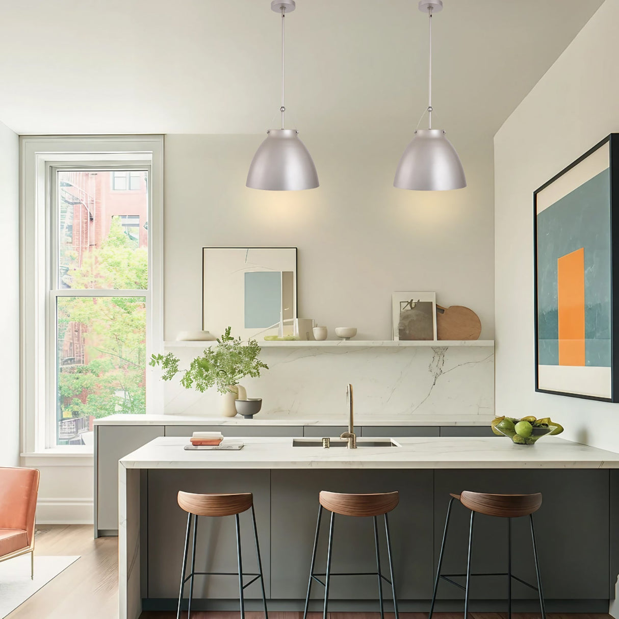 Modern 1-Light Metal Dimmable Pendant Light
