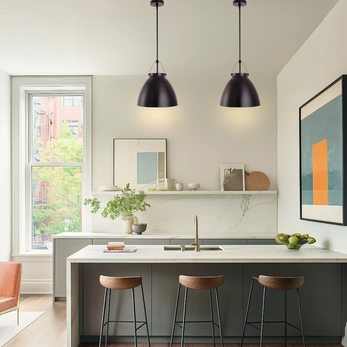 Modern 1-Light Metal Dimmable Pendant Light