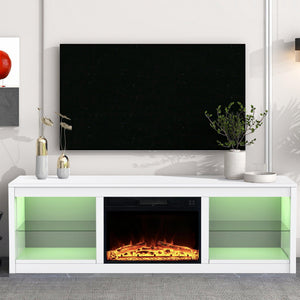Modern 66" LED TV Stand with 23" Electric Fireplace for Living Room