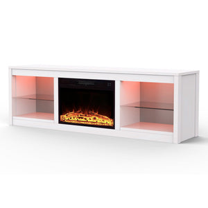 Modern 66" LED TV Stand with 23" Electric Fireplace for Living Room