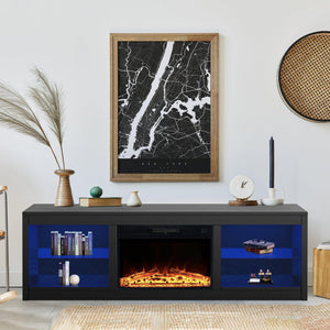 Modern 66" LED TV Stand with 23" Electric Fireplace for Living Room