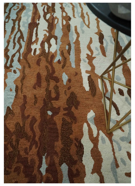 Modern 6x9 Gray, Ivory and Brown Abstract Hand Tufted Wool Area Rug