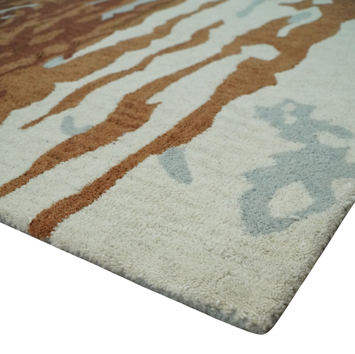 Modern 6x9 Gray, Ivory and Brown Abstract Hand Tufted Wool Area Rug
